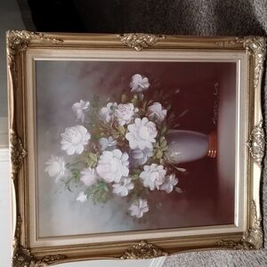 VTG Signed Robert Cox Still Life with Rose Oil on Canvas 29 x 25  1970s, Frame #